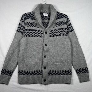 Sonoma Mens Gray Fair Isle Shawl Collar Cozy Cardigan Knit Size SM Grandpacore